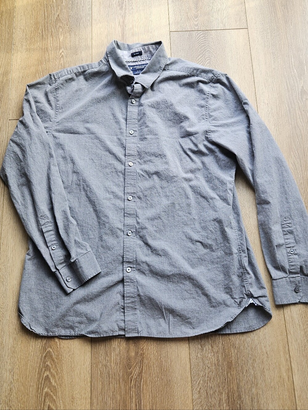 American Eagle Light Gray Long Sleeve Button Up Shirt Slim Fit | XL